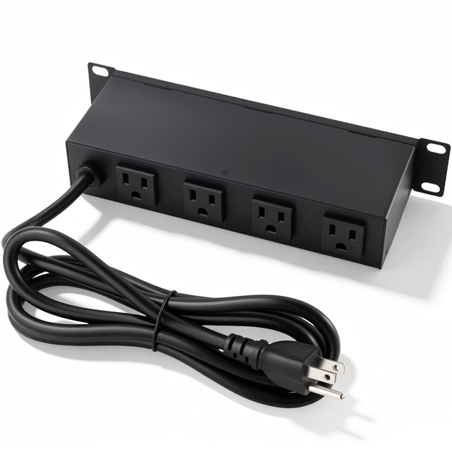 Alt view image 2 of 5 - 10 inch Rack PDU, 4 Rear Outlets, 15A, 125V, 1875W, Metal Case Heavy Duty, 15A Overload Switch, 1U RackMount, Rear Power Cord, Fits 10-inch Mini Server Rack