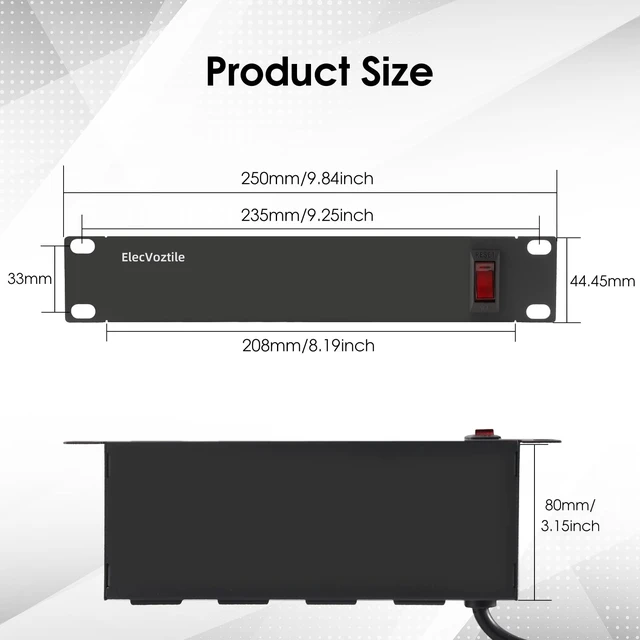 Alt view image 4 of 5 - 10 inch Rack PDU, 4 Rear Outlets, 15A, 125V, 1875W, Metal Case Heavy Duty, 15A Overload Switch, 1U RackMount, Rear Power Cord, Fits 10-inch Mini Server Rack