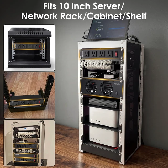 Alt view image 5 of 5 - 10 inch Rack PDU, 4 Rear Outlets, 15A, 125V, 1875W, Metal Case Heavy Duty, 15A Overload Switch, 1U RackMount, Rear Power Cord, Fits 10-inch Mini Server Rack