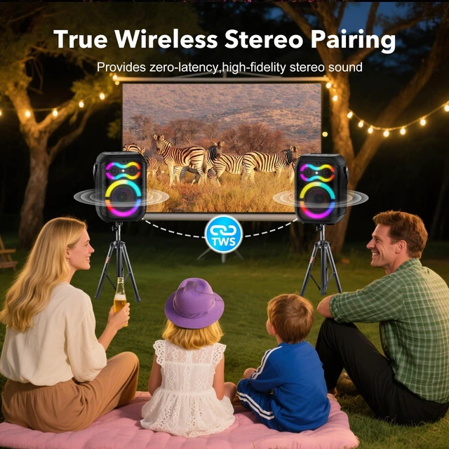 Alt view image 6 of 7 - Portable Bluetooth Speakers 80W Big Powerful Wireless Outdoor Loud Stereo Deep Bass Sound Boombox TWS Home Party Speaker with Subwoofer LED Lights