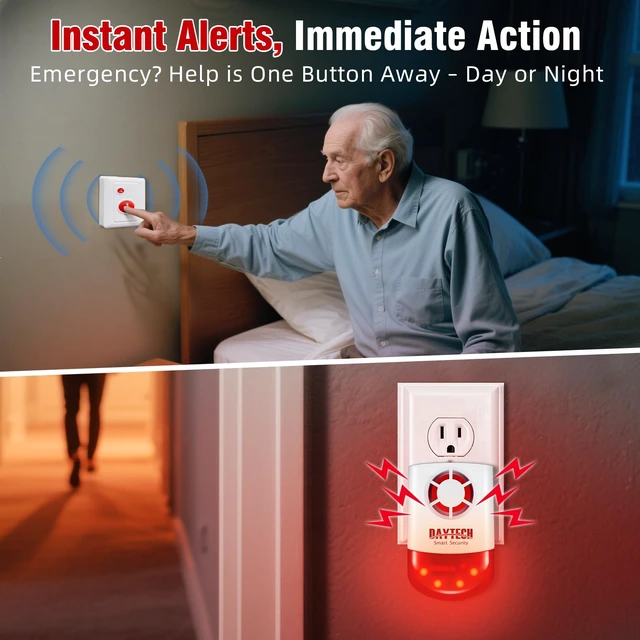 Alt view image 4 of 7 - Panic Button Alarm, Strobe Siren Alarm, Loud SOS Alert System 2 Red Flashing Siren 2 Remotes Panic Button 4 Emergency Button for Store/Home/Hotel/Jewelry/Shop Security Alarm