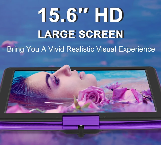 Alt view image 3 of 7 - 17.5" Portable DVD Player 15.6" Large HD Screen, with Car Charger 6-Hour Battery, USB/SD Card, Sync TV, Multiple Disc Formats, Region-Free, High Volume Speaker, Purple