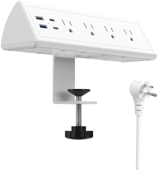 Main image of Desk Clamp Power Strip,20W Fast Charging Station,Surge Protector Nightstand Edge Mount,1875W Extension Cord with Multiple Outlets,2 USB-C,2 USB-A,for Home Office (White, 6 FT)