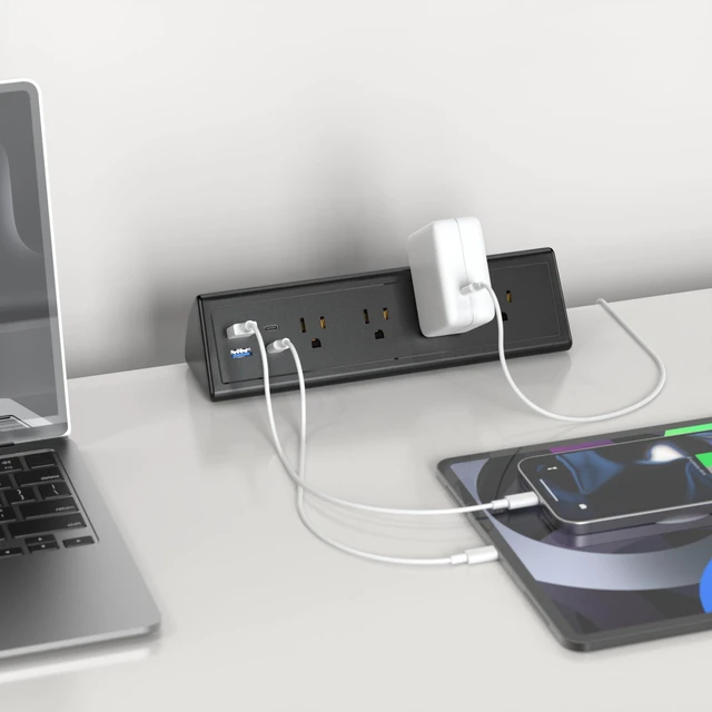 Alt view image 2 of 7 - Desk Clamp Power Strip,20W Fast Charging Station,Surge Protector Nightstand Edge Mount,1875W Extension Cord with Multiple Outlets,2 USB-C,2 USB-A,for Home Office (Black, 10 FT)