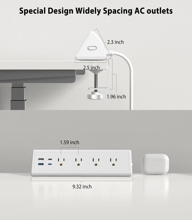Alt view image 7 of 7 - Desk Clamp Power Strip,20W Fast Charging Station,Surge Protector Nightstand Edge Mount,1875W Extension Cord with Multiple Outlets,2 USB-C,2 USB-A,for Home Office (White, 6 FT)