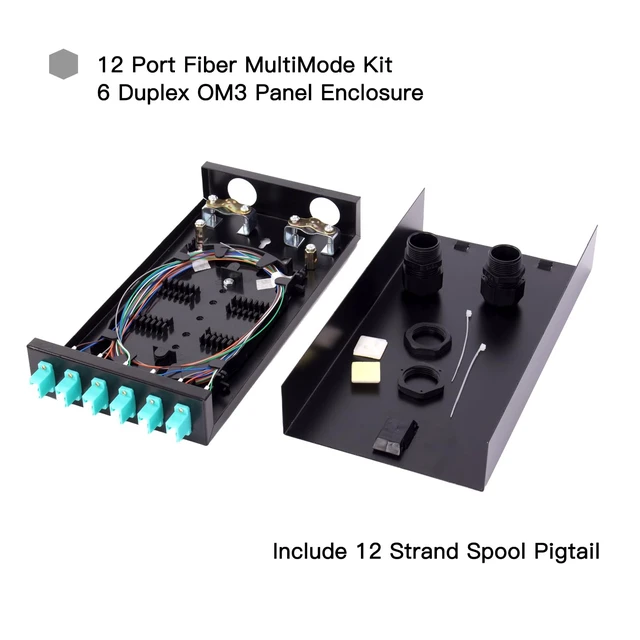 Alt view image 2 of 7 - 6Port Wall Mount Fiber Enclosure with Spool LC-MM OM3 Multimode Kit (Includes 1 Meter 12 Strand LC-UPC OM3 Pigtail and 6 Port Duplex LGX Loaded Panel)