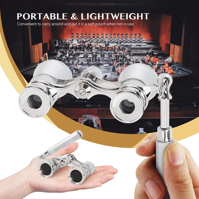 Alt view image 2 of 7 - Opera Glasses 3X25 Theater Binoculars with Retractable Handle Compact with Carrying Bag, Easy to Use with Center-Focus Knob, High-grade Aluminum Aalloy, Elegant Gift for Women (Silver)