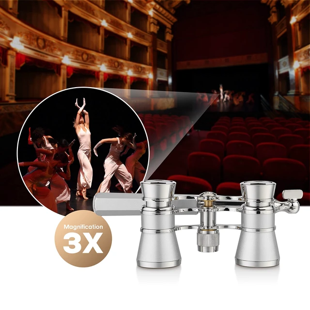 Alt view image 3 of 7 - Opera Glasses 3X25 Theater Binoculars with Retractable Handle Compact with Carrying Bag, Easy to Use with Center-Focus Knob, High-grade Aluminum Aalloy, Elegant Gift for Women (Silver)