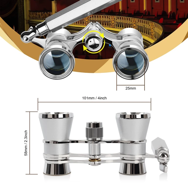Alt view image 5 of 7 - Opera Glasses 3X25 Theater Binoculars with Retractable Handle Compact with Carrying Bag, Easy to Use with Center-Focus Knob, High-grade Aluminum Aalloy, Elegant Gift for Women (Silver)