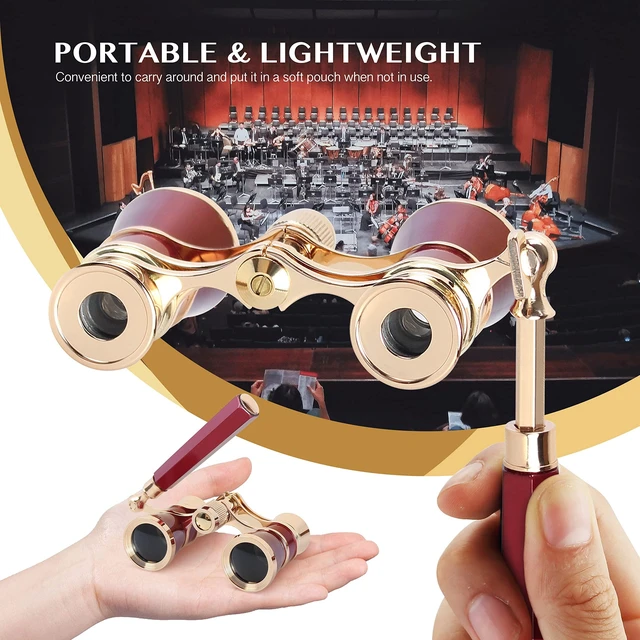 Alt view image 2 of 7 - Opera Glasses 3X25 Theater Binoculars with Retractable Handle Compact with Carrying Bag, Easy to Use with Center-Focus Knob, High-grade Aluminum Aalloy, Elegant Gift for Women (Red)