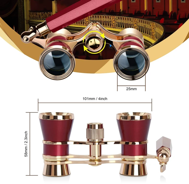 Alt view image 5 of 7 - Opera Glasses 3X25 Theater Binoculars with Retractable Handle Compact with Carrying Bag, Easy to Use with Center-Focus Knob, High-grade Aluminum Aalloy, Elegant Gift for Women (Red)