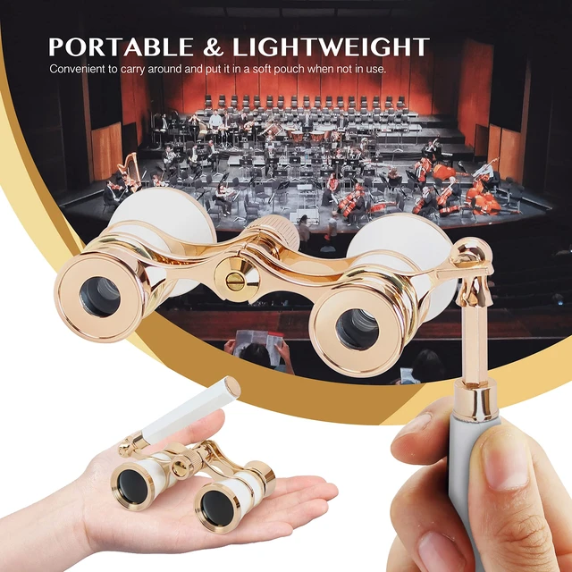 Alt view image 2 of 7 - Opera Glasses 3X25 Theater Binoculars with Retractable Handle Compact with Carrying Bag, Easy to Use with Center-Focus Knob, High-grade Aluminum Aalloy, Elegant Gift for Women (White)