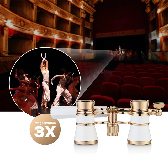 Alt view image 3 of 7 - Opera Glasses 3X25 Theater Binoculars with Retractable Handle Compact with Carrying Bag, Easy to Use with Center-Focus Knob, High-grade Aluminum Aalloy, Elegant Gift for Women (White)