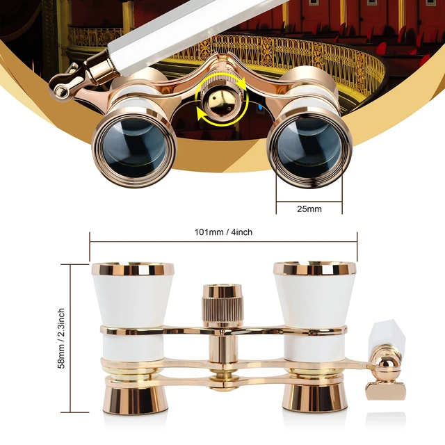 Alt view image 5 of 7 - Opera Glasses 3X25 Theater Binoculars with Retractable Handle Compact with Carrying Bag, Easy to Use with Center-Focus Knob, High-grade Aluminum Aalloy, Elegant Gift for Women (White)