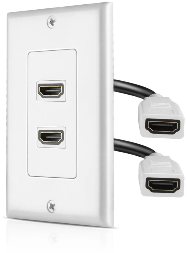 Main image of HDMI Wall Plate - 2 Pack, 2 Port HDMI Socket Plug Jack Outlet Decorative Face Cover Mount Panel with 4K UHD ARC Ethernet Pass-Thru Support Flexible High Speed Extension Pigtail Coupler Cable