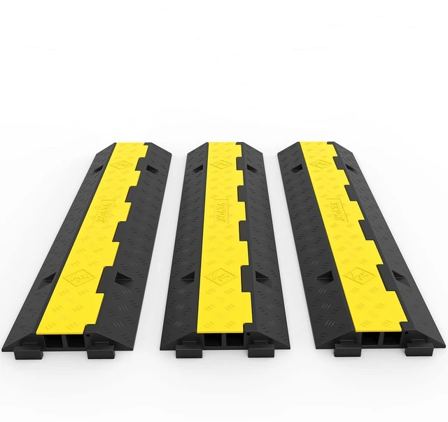 Main image of 3 PCs Rubber Cable Protector Ramp, 2 Channel, 11000 lbs/axle Capacity Heavy Duty Hose Wire Cover Ramp Driveway, Traffic Speed Bump w/Flip-Open Top Cover, for Indoor&Outdoor