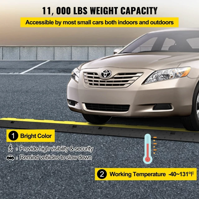 Alt view image 4 of 7 - 3 Pack of 2 Channel 11000lbs per Axle Capacity Protective Wire Cord Ramp Driveway Rubber Traffic Speed Bumps Cable Protector