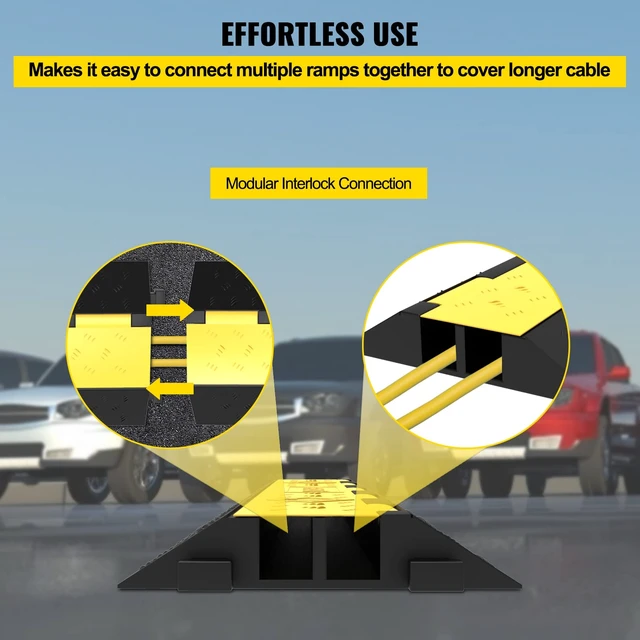 Alt view image 6 of 7 - 3 Pack of 2 Channel 11000lbs per Axle Capacity Protective Wire Cord Ramp Driveway Rubber Traffic Speed Bumps Cable Protector