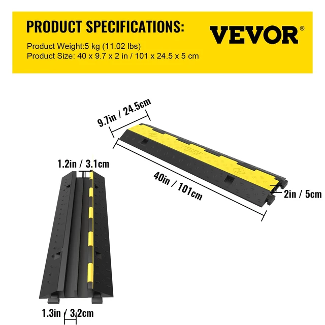 Alt view image 7 of 7 - 3 Pack of 2 Channel 11000lbs per Axle Capacity Protective Wire Cord Ramp Driveway Rubber Traffic Speed Bumps Cable Protector