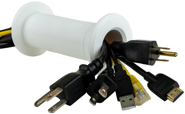 Main image of Cable Pass Through Wall Port, Extended Length Fits Cable Sizes up to 3-Prong Plug Extra Long Compatible with 5 1/4 - 8 1/2 Wall Thickness Provides Solid Channel Through Wall (White)