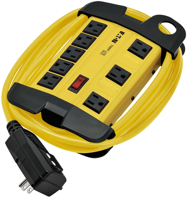 Alt view image 5 of 7 - Eaton TLM812GF Power Strip 12ft 15A GFCI Plug Extension Cable Heavy Duty, Metal, 8 Outlets, LED On/Off Switch, Cord Wrap, Yellow Housing, Manufacturer's