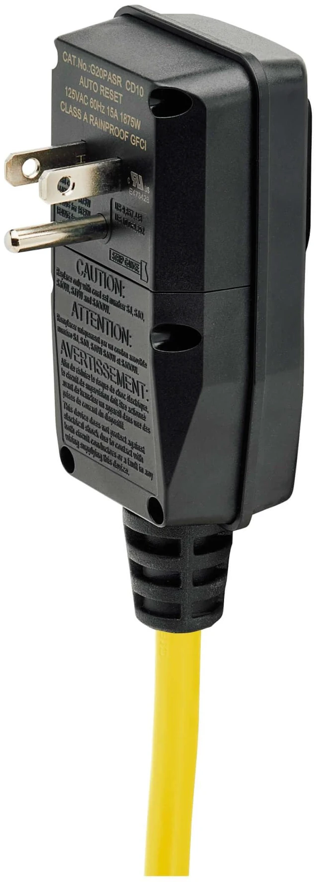 Alt view image 4 of 7 - Eaton TLM812GF Power Strip 12ft 15A GFCI Plug Extension Cable Heavy Duty, Metal, 8 Outlets, LED On/Off Switch, Cord Wrap, Yellow Housing, Manufacturer's