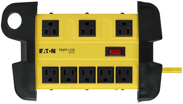 Alt view image 7 of 7 - Eaton TLM812GF Power Strip 12ft 15A GFCI Plug Extension Cable Heavy Duty, Metal, 8 Outlets, LED On/Off Switch, Cord Wrap, Yellow Housing, Manufacturer's