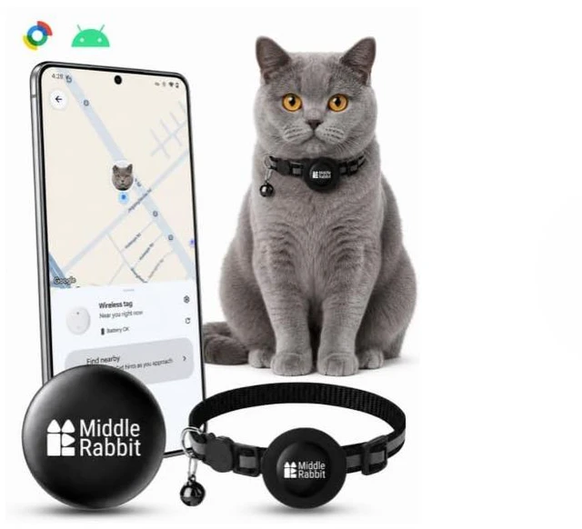 Main image of GPS Cat Tracker Collar for Android, Google Find Hub | No monthly fee; silicone holder included; lightweight for kittens, indoor & outdoor cats; no SIM card