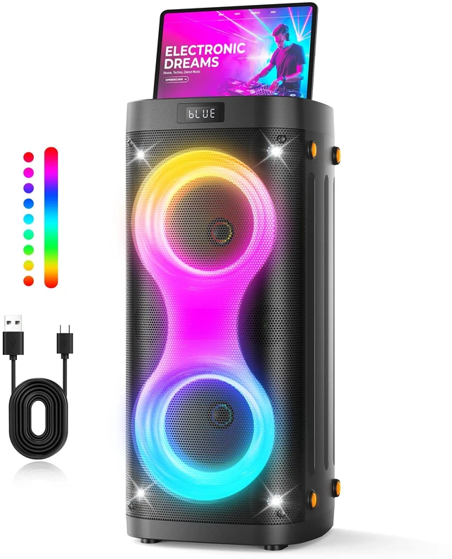 Main image of Bluetooth Speaker with Lights, Portable Party Speaker for Home and Outdoor Portable PA System with Lights, Floorstanding Speaker Supports USB/TF Card/TWS/AUX for Family Party Home Entertainment