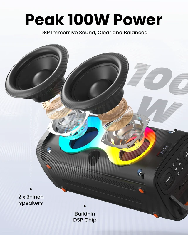 Alt view image 2 of 7 - Bluetooth Speaker with Lights, Portable Party Speaker for Home and Outdoor Portable PA System with Lights, Floorstanding Speaker Supports USB/TF Card/TWS/AUX for Family Party Home Entertainment