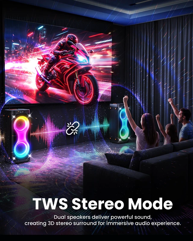 Alt view image 4 of 7 - Bluetooth Speaker with Lights, Portable Party Speaker for Home and Outdoor Portable PA System with Lights, Floorstanding Speaker Supports USB/TF Card/TWS/AUX for Family Party Home Entertainment