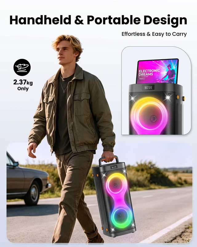 Alt view image 7 of 7 - Bluetooth Speaker with Lights, Portable Party Speaker for Home and Outdoor Portable PA System with Lights, Floorstanding Speaker Supports USB/TF Card/TWS/AUX for Family Party Home Entertainment