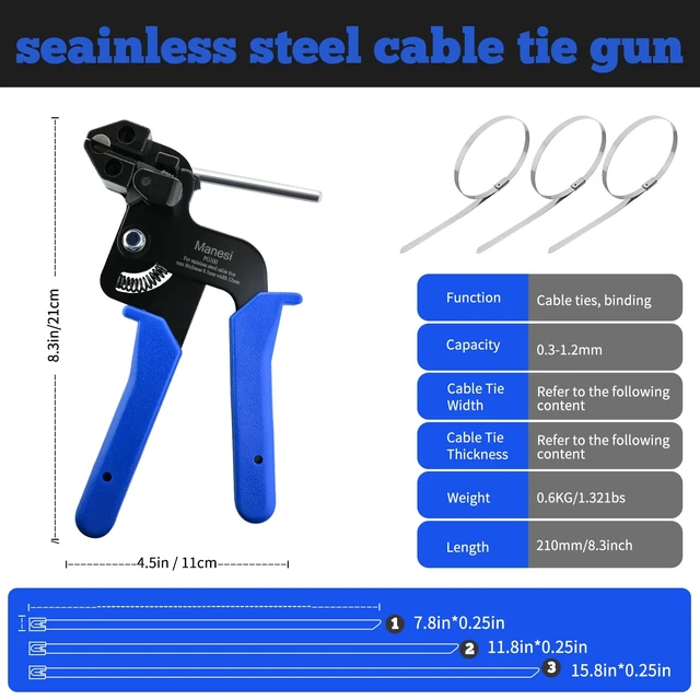 Alt view image 2 of 7 - Metal Zip Tie Gun with 157-Piece (3 Sizes) Stainless Steel Zip Ties Cable Ties Heavy Duty Zip Tie Tool for Fastening and Cutting, Chain Link Fence Parts for Fence Exhaust Pipe Outdoor
