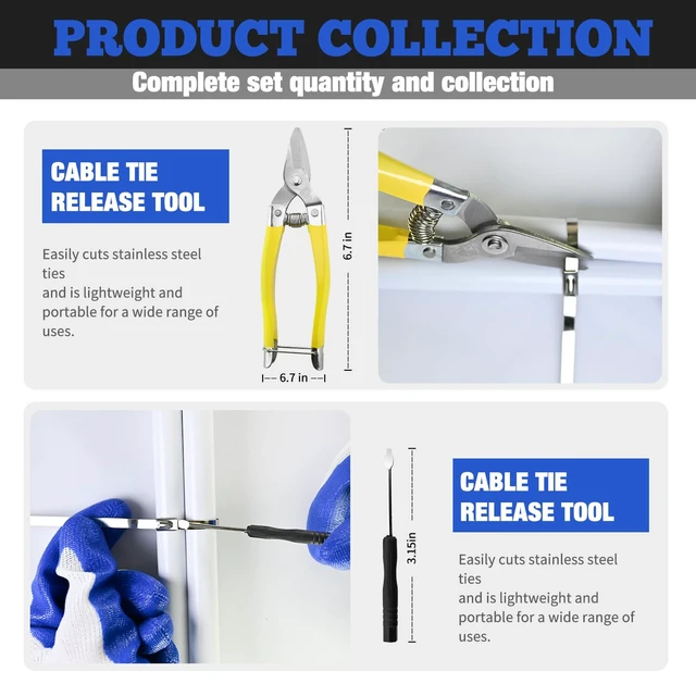 Alt view image 7 of 7 - Metal Zip Tie Gun with 157-Piece (3 Sizes) Stainless Steel Zip Ties Cable Ties Heavy Duty Zip Tie Tool for Fastening and Cutting, Chain Link Fence Parts for Fence Exhaust Pipe Outdoor
