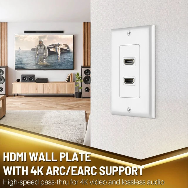Alt view image 2 of 7 - HDMI Wall Plate - 2 Pack, 2 Port HDMI Socket Plug Jack Outlet Decorative Face Cover Mount Panel with 4K UHD ARC Ethernet Pass-Thru Support Flexible High Speed Extension Pigtail Coupler Cable