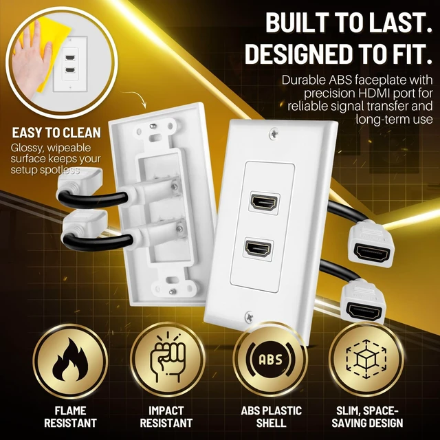 Alt view image 3 of 7 - HDMI Wall Plate - 2 Pack, 2 Port HDMI Socket Plug Jack Outlet Decorative Face Cover Mount Panel with 4K UHD ARC Ethernet Pass-Thru Support Flexible High Speed Extension Pigtail Coupler Cable