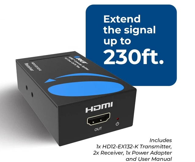 Alt view image 7 of 7 - 1x2 HDMI Extender Splitter Over Cable CAT6/7 1080P 132ft EDID Loop-Out HDMI Extender Splitter Over CAT6 HDMI 1.4, 10.2Gbps, HDR10, Dolby Vision, HLG, Dolby TrueHD, DTS-HD Master Audio