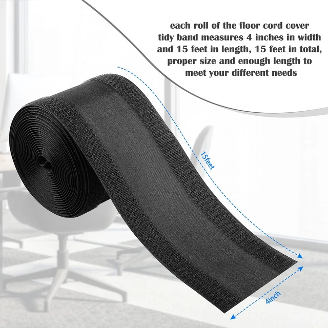 Alt view image 2 of 7 - Carpet Cord Cover Floor Cable Protector, 4 Inch X 15 Feet, Black Hook Loop Adhesive Design, Carpet Wire Cover, Floor Cable Management, Prevents Tripping, for Office Carpet Organized Protect
