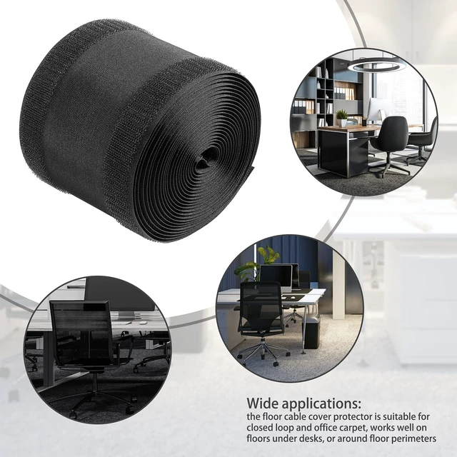 Alt view image 7 of 7 - Carpet Cord Cover Floor Cable Protector, 4 Inch X 15 Feet, Black Hook Loop Adhesive Design, Carpet Wire Cover, Floor Cable Management, Prevents Tripping, for Office Carpet Organized Protect