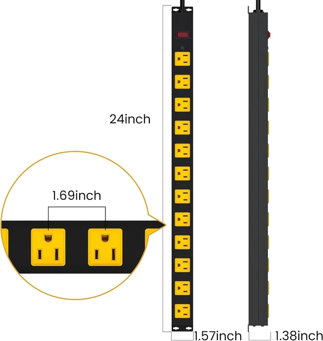 Alt view image 7 of 7 - Metal Heavy Duty Power Strip Surge Protector, 12 Outlet 2100J, 6ft Extension Cord, Wide Spaced Outlets, Wall Mount for Garage Desk Industrial Shop Indoor Use (2 Pack 6ft)