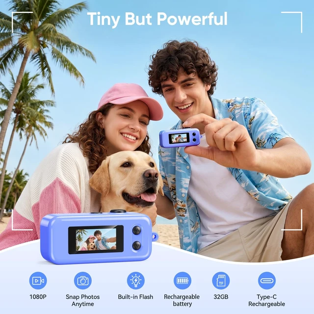 Alt view image 2 of 7 - Mini Keychain Camera, 1080P Mini Digital Camera with 32GB Card 2MP 0.96 Inch Tiny Camera, 16X Digital Zoom, 1080P HD Video, Rechargeable Battery, Micro Camera for Travel, Blue