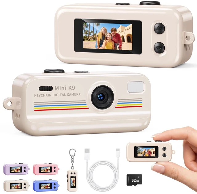 Main image of Mini Keychain Camera, 1080P Mini Digital Camera with 32GB Card 2MP 0.96 Inch Tiny Camera, 16X Digital Zoom, 1080P HD Video, Rechargeable Battery, Micro Camera for Travel, Cream White