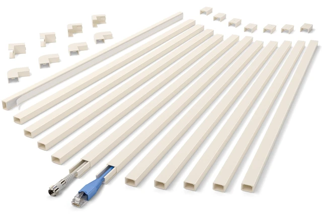 Main image of 204in Wall Cord Hider, Cable Raceway for 1 Cord, W0.6in H0.4in, Beige Complete Accessory Cable Management Kit, Self-Adhesive, Easy-to-Install TV Cord Covers for Wall Wires