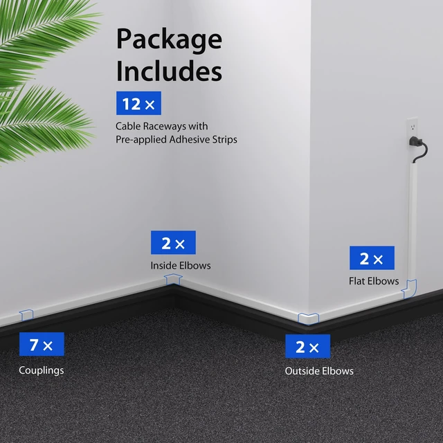 Alt view image 4 of 7 - 204in Wall Cord Hider, Cable Raceway for 1 Cord, W0.6in H0.4in, Beige Complete Accessory Cable Management Kit, Self-Adhesive, Easy-to-Install TV Cord Covers for Wall Wires