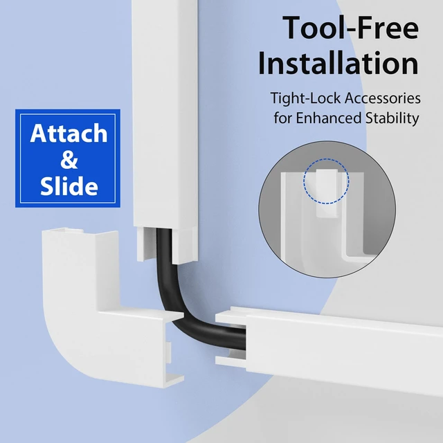 Alt view image 7 of 7 - 204in Wall Cord Hider, Cable Raceway for 1 Cord, W0.6in H0.4in, Beige Complete Accessory Cable Management Kit, Self-Adhesive, Easy-to-Install TV Cord Covers for Wall Wires