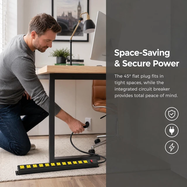 Alt view image 4 of 7 - Metal Heavy Duty Power Strip Surge Protector, 12 Outlet 2100J, 6ft Extension Cord, Wide Spaced Outlets, Wall Mount for Garage Desk Industrial Shop Indoor Use (2 Pack 6ft)