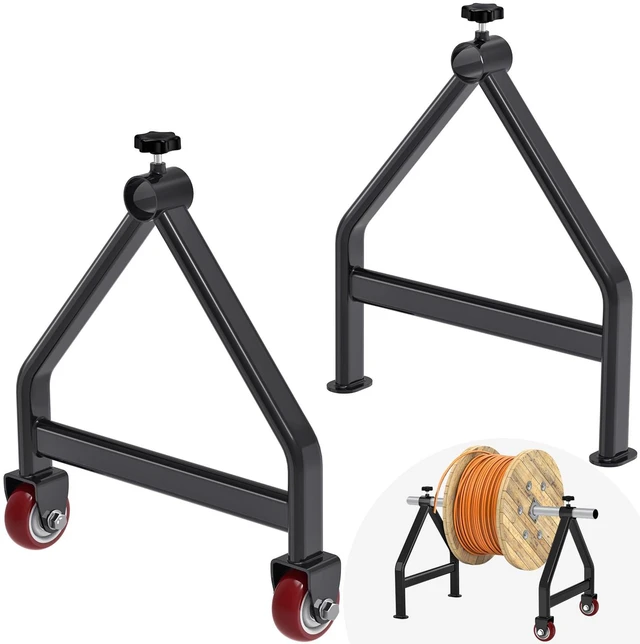 Main image of Wire Spool Rack for up to 28" Spools, Black Fully Welded, Portable Cable Caddy with Wheels for Smooth Cable Dispensing on Job Sites, 220 lbs Capacity