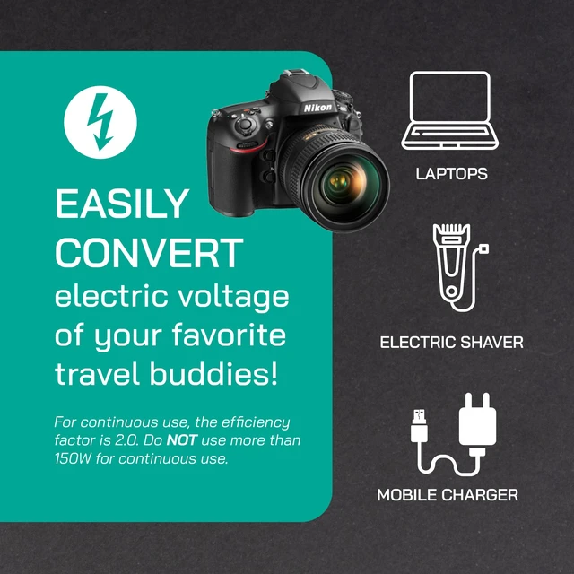 Alt view image 4 of 7 - 300 Watt Step Up/Step Down Travel Voltage Converter, 220/110v to 110/220v converter with Type G Plug - Compatible with Hair Straightener, Camera, Laptop & More