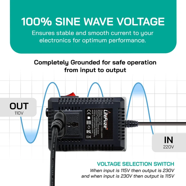 Alt view image 6 of 7 - 300 Watt Step Up/Step Down Travel Voltage Converter, 220/110v to 110/220v converter with Type E/F Plug - Compatible with Hair Straightener, Camera, Laptop & More