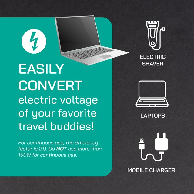 Alt view image 4 of 7 - 300 Watt Step Up/Step Down Travel Voltage Converter, 220/110v to 110/220v converter with Type B Plug - Compatible with Hair Straightener, Camera, Laptop & More